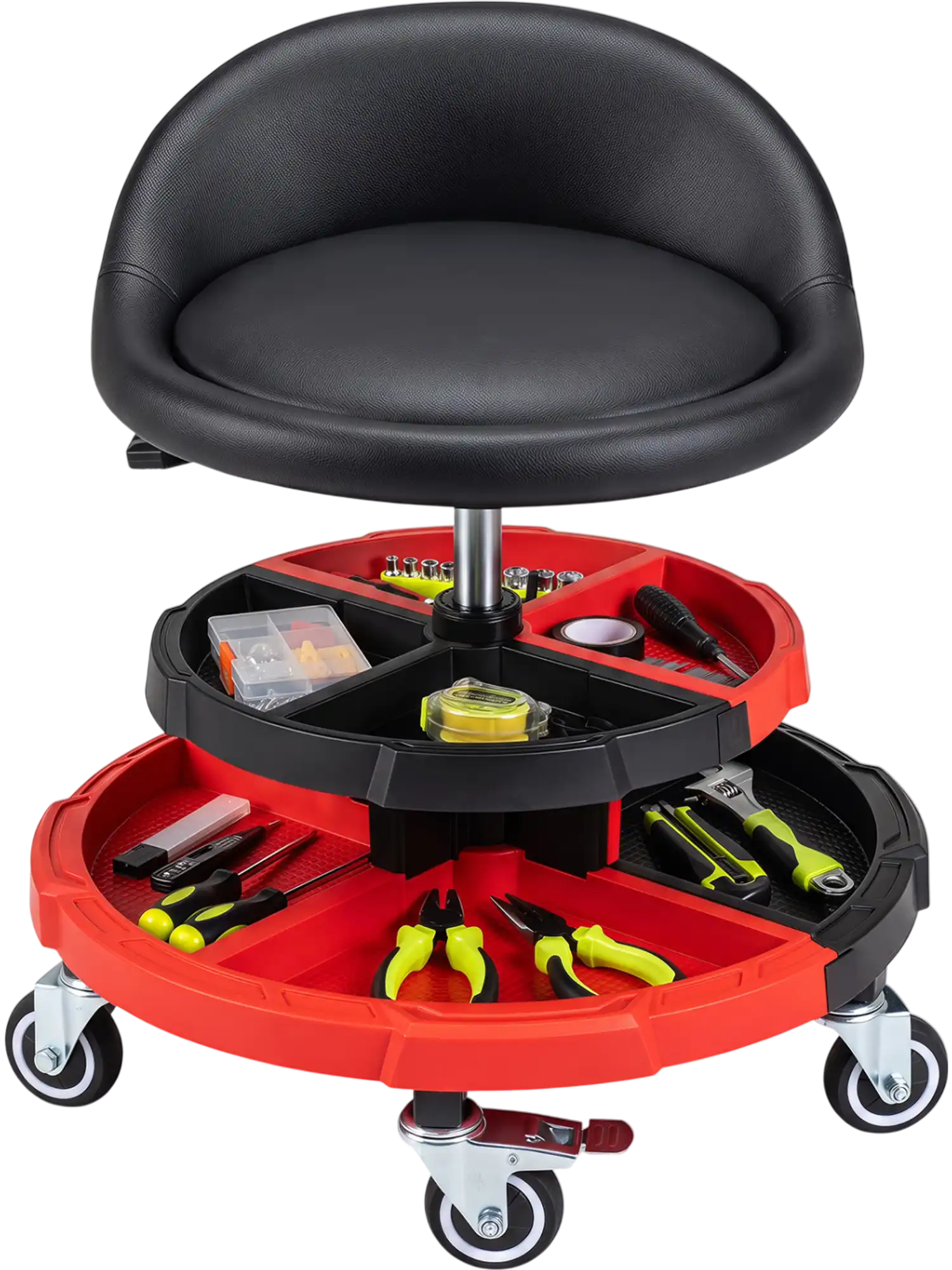 Costway 360° Rolling Mechanic Stool w/ 2 Tool Storage Trays 56129697 New