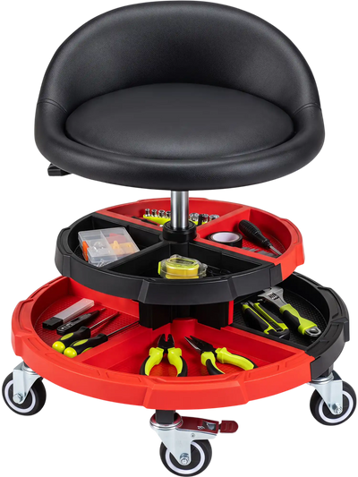 Costway 360° Rolling Mechanic Stool w/ 2 Tool Storage Trays 56129697 New