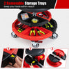 360° rolling mechanic stool in red with 2 removable tool storage trays and adjustable height for customized comfort.