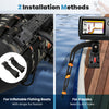 360° rotatable fishing boat accessory set with mounting bracket, includes rod rack and storage basket for gear.