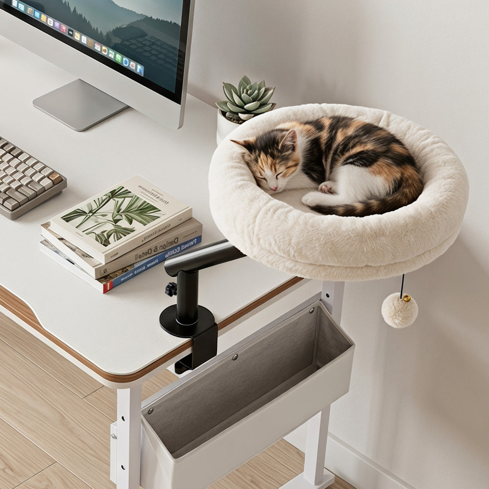 360° Rotating Cat Desk Bed for Indoor Cats with Removable Perch-White - Gallery View 1 of 10