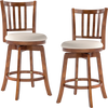 Set of 2 360° rotating counter height chairs with upholstered seats and backrests in solid rubberwood for kitchen or.