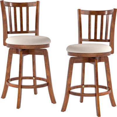 Costway 360° Swivel Counter Height Bar Stools Set of 2 Upholstered Wood Chairs 60930323 New