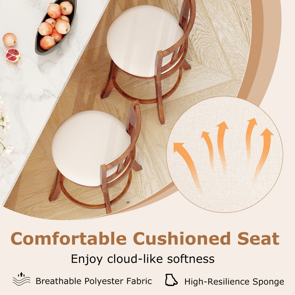 Comfortable cushioned seat of 360° rotating counter height chair set with breathable polyester fabric for optimal.