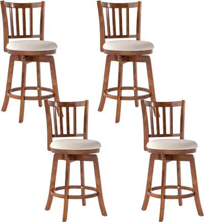 Costway 360° Swivel Counter Height Bar Stools Set of 4 w/ Backrest Upholstered Seat 74621020 New