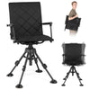 360° swivel hunting seat in black with adjustable height, padded armrests, and foldable design for outdoor activities.