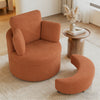 360° swivel accent chair in light brown with a half moon storage ottoman, ideal for living rooms and bedrooms.