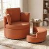 360° swivel accent chair in light brown with half moon storage ottoman, ideal for living rooms and bedrooms.