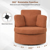 Light brown 360° swivel accent chair with curved armrests and hidden storage ottoman, perfect for living rooms and.
