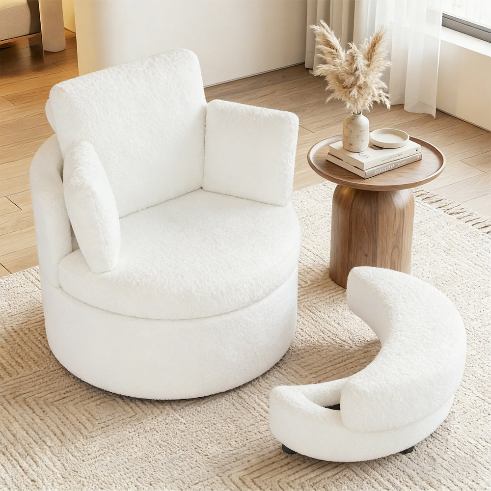 360° Swivel Accent Chair with Half Moon Storage Ottoman-White - Gallery View 1 of 10