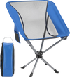 Blue 360° swivel camping chair with cup holder and side pocket, made of durable 600D Oxford fabric for outdoor use.