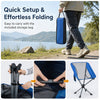 360° swivel camping chair in blue with cup holder, side pocket, and lightweight aluminum frame for outdoor activities.