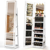 360° swivel freestanding jewelry cabinet with lighted full-length mirror, featuring ample storage for jewelry and.