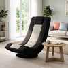 360° swivel gaming chair in black and gray with adjustable backrest, perfect for lounging in any room.