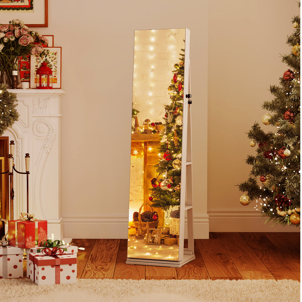 360° Swivel Jewelry Cabinet with Full Length Mirror-White - Gallery View 1 of 9