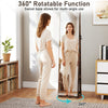 360° swivel jewelry cabinet with full-length mirror in rustic brown, featuring open shelves for easy access and ample.