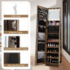 Rustic brown 360° swivel jewelry cabinet showcasing a lockable door with magnetic catch and soft lining for jewelry.