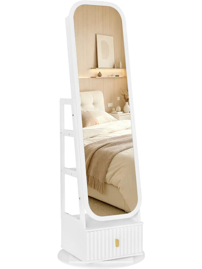 Costway 360° Swivel Jewelry Armoire Cabinet Full-Length Mirror Dual Hooks 77087132 New