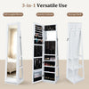 360° swivel jewelry cabinet in white showcases a 5-tier storage shelf and a zippered bag for safe accessory organization.