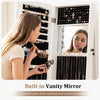 360° swivel jewelry cabinet in white with built-in vanity mirror, perfect for organizing accessories and daily makeup needs.