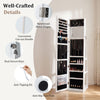 360° swivel jewelry cabinet in white features a full-length mirror, 98 earring slots, and reinforced metal hinges for stability.
