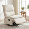 Beige 360° swivel rocking chair with cushioned back and footrest, perfect for living room comfort and relaxation.