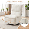 Beige 360° swivel rocking chair with cushioned back and footrest, ideal for living room comfort and flexibility.