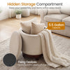 Beige 360° swivel velvet foot rest with hidden storage compartment and 5.5-gallon capacity for living room organization.