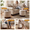 Beige 360° swivel velvet footrest with hidden storage, perfect as a side table or entryway ottoman for versatile use.