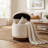 Beige 360° swivel velvet footrest with hidden storage, featuring a soft sponge and solid acacia wood frame for living.
