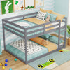 Gray full over full low-to-ground bunk bed showcasing a spacious sleeping area for kids, featuring dual anti-toppling.