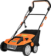 Electric scarifier with 15-inch cutting width, 13 Amp motor, and 50L collection bag, designed for efficient lawn care.