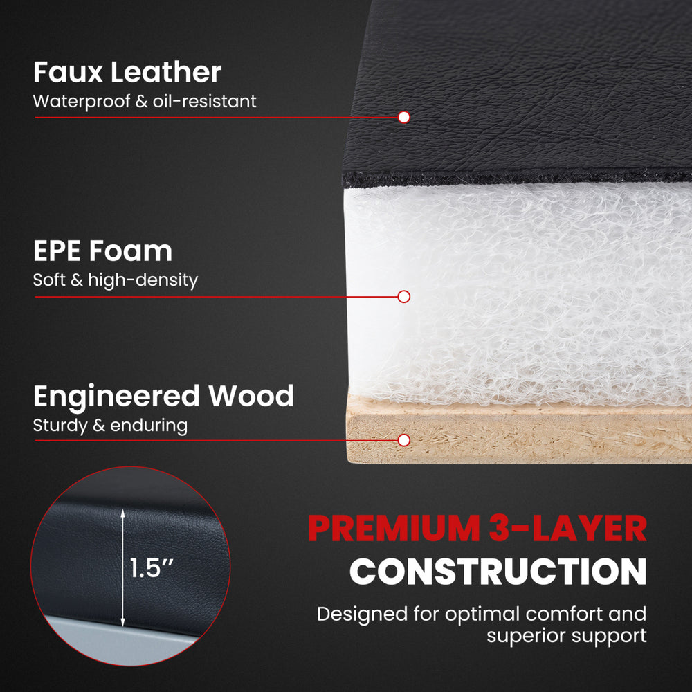 Close-up of the premium 3-layer construction featuring faux leather, EPE foam, and engineered wood for optimal comfort.