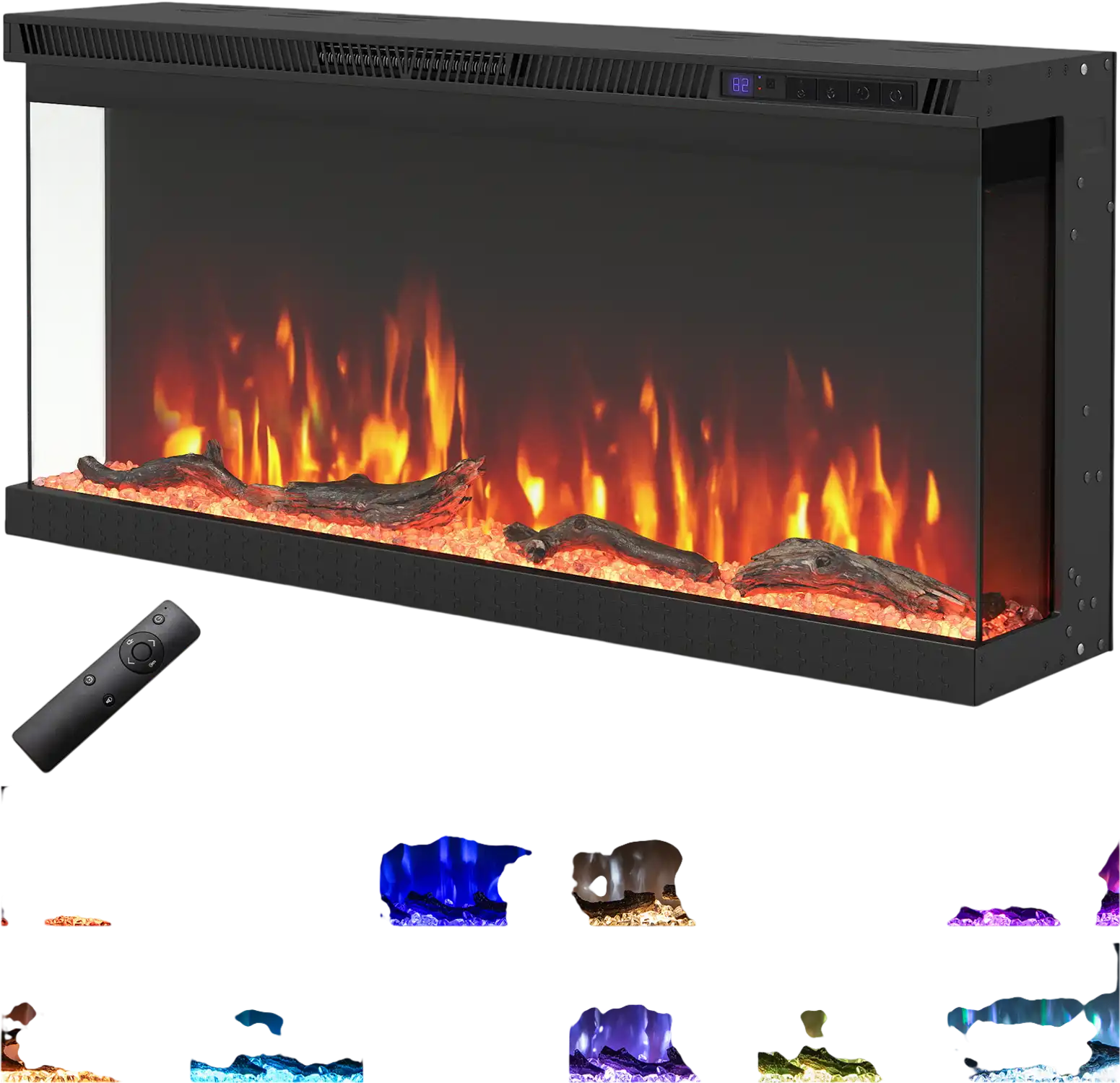 Costway 3-Sided Electric Fireplace Insert w/ Remote 12 Flame Colors 412579386 New