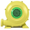 735 W air blower pump fan in yellow with green mesh, designed for inflatable bounce houses and easy transport.