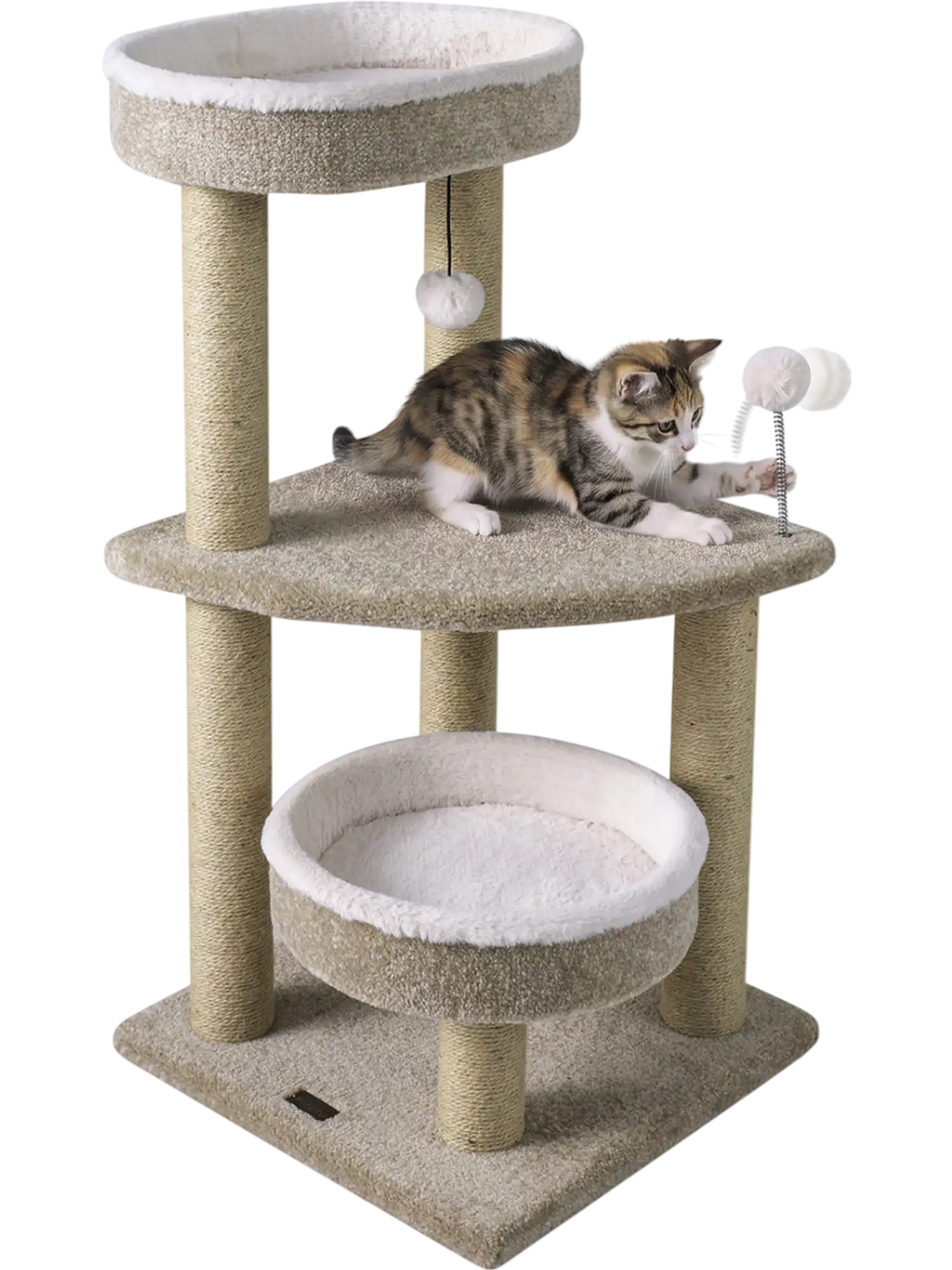 36" Carpeted Cat Tree with Plush Perches, Scratching Posts and Dangling Ball