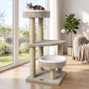 Plush perches and jute rope scratching posts on a 36" carpeted cat tree, designed for playful lounging and claw.