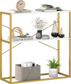 36" console table with white wooden shelves and gold metal frame, ideal for entryways or behind sofas.