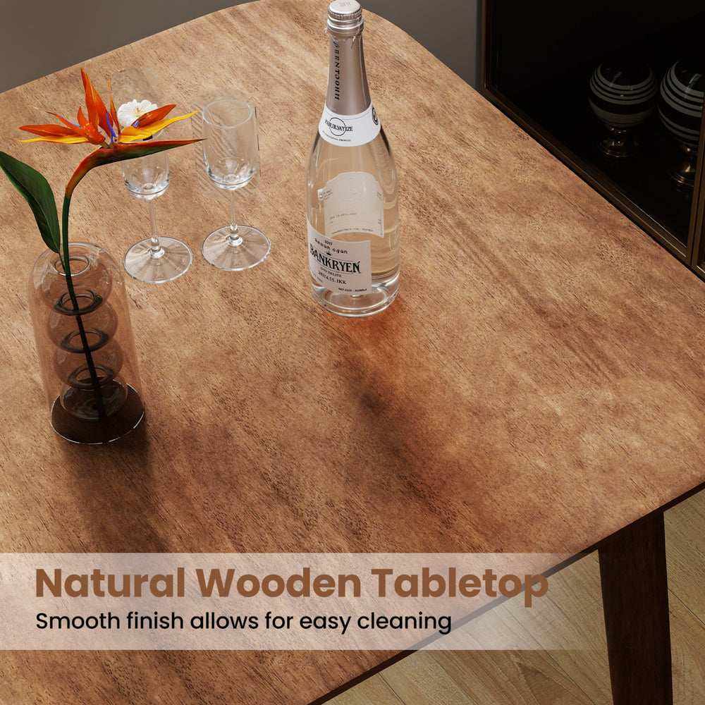 Natural wooden tabletop with smooth finish, showcasing wood grain, ideal for dining or home bars with counter height.