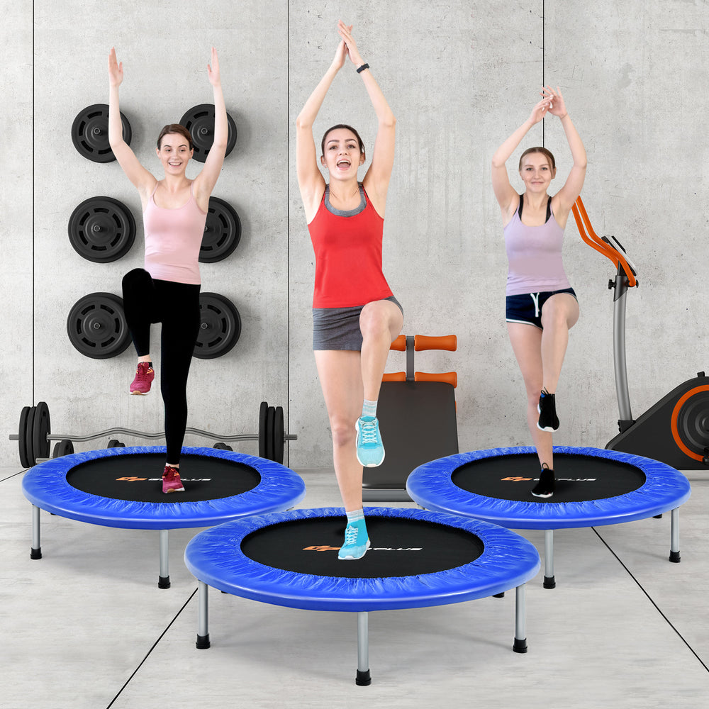 36 Inch Mini Folding Trampoline Portable Recreational Fitness Rebounder-Blue - Gallery View 1 of 14