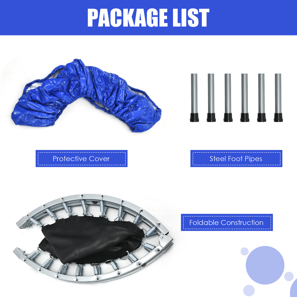 Protective cover and steel foot pipes for the 36 Inch Mini Folding Trampoline, designed for safety and stability.
