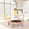 Mini trampoline with colorful LED lights and Bluetooth speaker, featuring a sturdy frame and foam handle for safe.