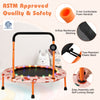 36-inch mini trampoline with colorful LED lights, foam handle, and Bluetooth speaker for safe kids' play and exercise.
