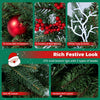 36-inch pre-lit Christmas wreath featuring 273 branch tips, red berries, ornaments, and 100 warm white LED lights for festive decor.
