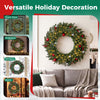 36-inch pre-lit Christmas wreath with red berries, ornaments, and warm white LED lights, perfect for front door decoration.