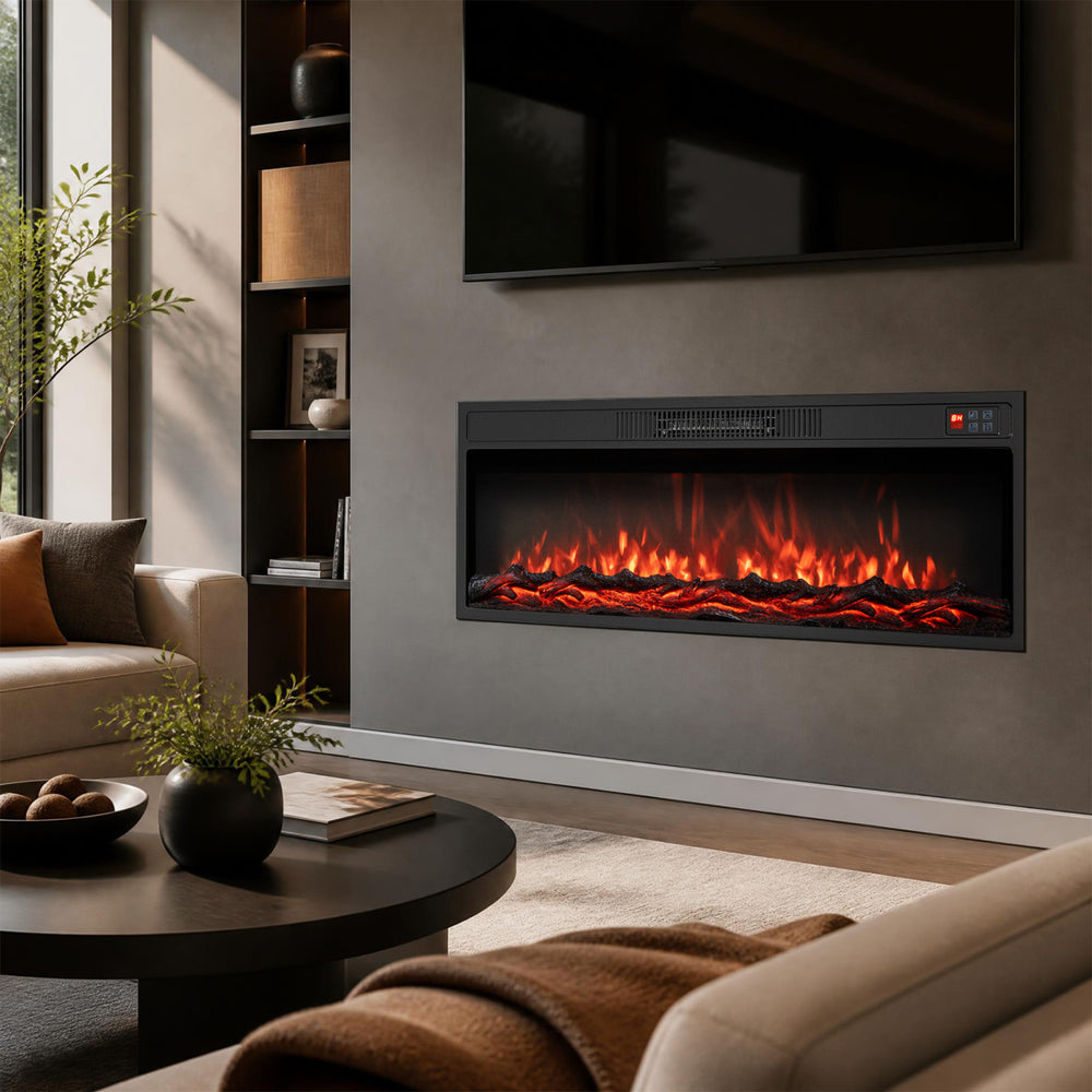 36 Inch Recessed Electric Fireplace Heater with Adjustable Flame Colors & Brightness - Gallery View 1 of 9
