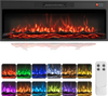 Recessed electric fireplace heater with adjustable flame colors, remote control, and efficient heating for cozy ambiance.