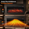 Recessed electric fireplace heater features adjustable flame colors, brightness, and dual heating modes for cozy ambiance.