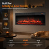 36-inch recessed electric fireplace heater with adjustable flame colors, 750W/1500W heating modes, and low-noise operation.