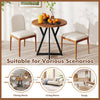 36-inch round dining table with rustic brown wood-grain surface and sturdy metal pedestal base, ideal for various.